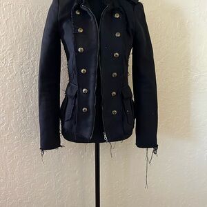 Zara‎ Black Pea Coat Fitted Double-Breasted